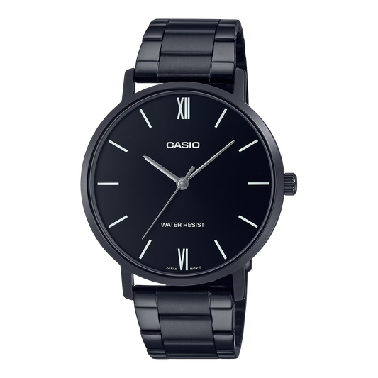 CASIO  MTP-VT01B-1B BLACK STEEL BAND BLACK DIAL  FOR MEN