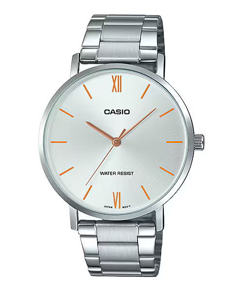 CASIO  MTP-VT01D-7B SILVER STEEL BAND SILVER DIAL  FOR MEN