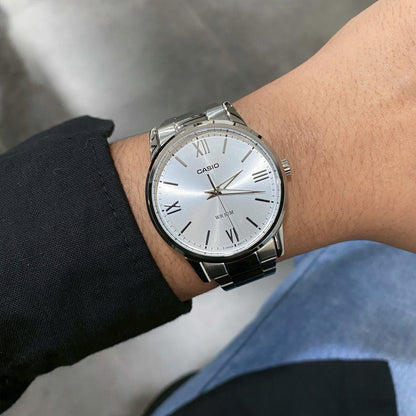 CASIO  MTP-1303DD-7A SILVER STEEL BAND SILVER DIAL  FOR MEN