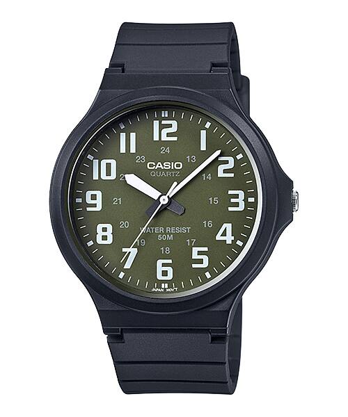 CASIO  MW-240-3B BLACK RUBBER BAND GREEN DIAL  FOR MEN