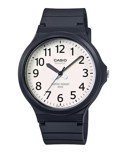 CASIO  MW-240-7BV BLACK RUBBER BAND WHITE DIAL  FOR MEN