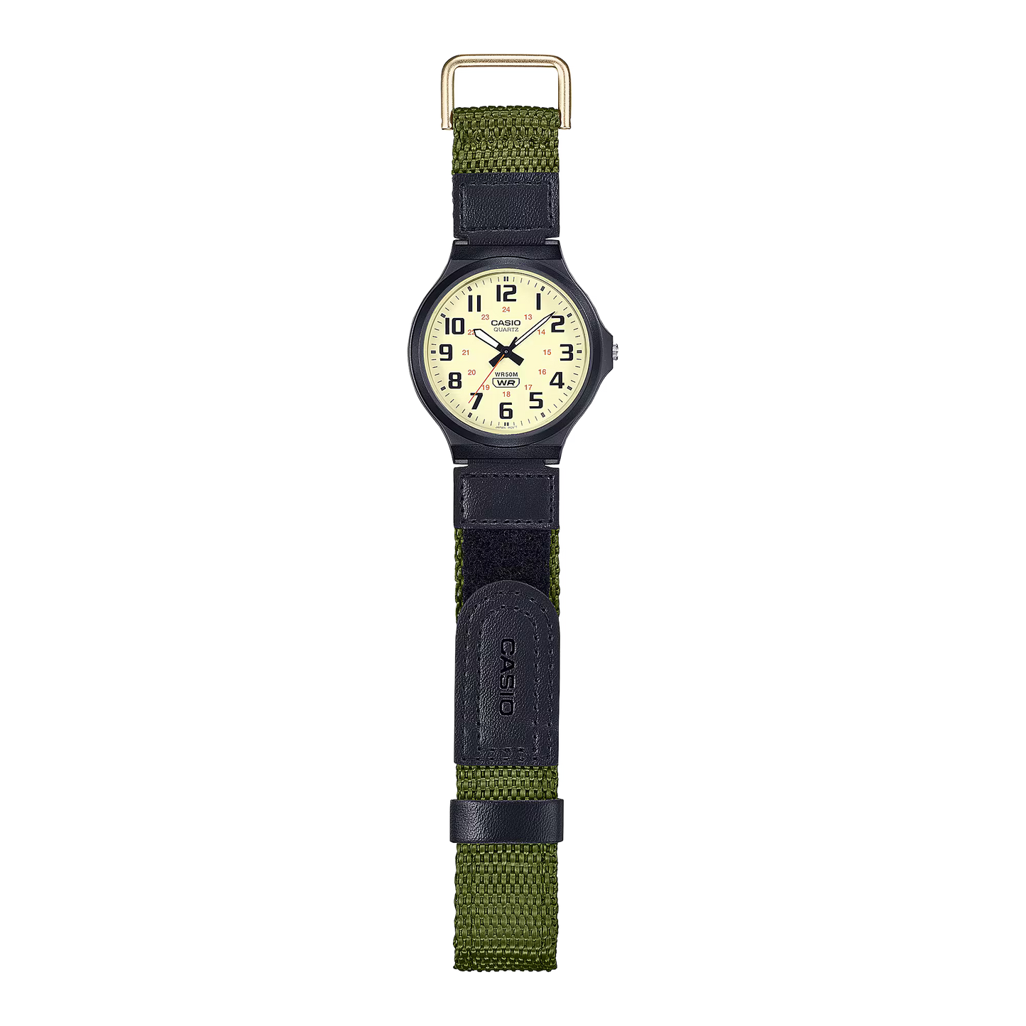 CASIO  MW-240B-3B GREEN RUBBER BAND BEIGE DIAL  FOR MEN