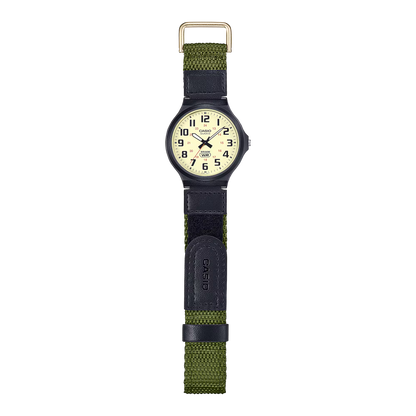 CASIO  MW-240B-3B GREEN RUBBER BAND BEIGE DIAL  FOR MEN