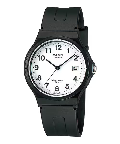 CASIO  MW-59-7B BLACK RUBBER BAND WHITE DIAL  FOR WOMEN