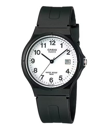 CASIO  MW-59-7B BLACK RUBBER BAND WHITE DIAL  FOR WOMEN