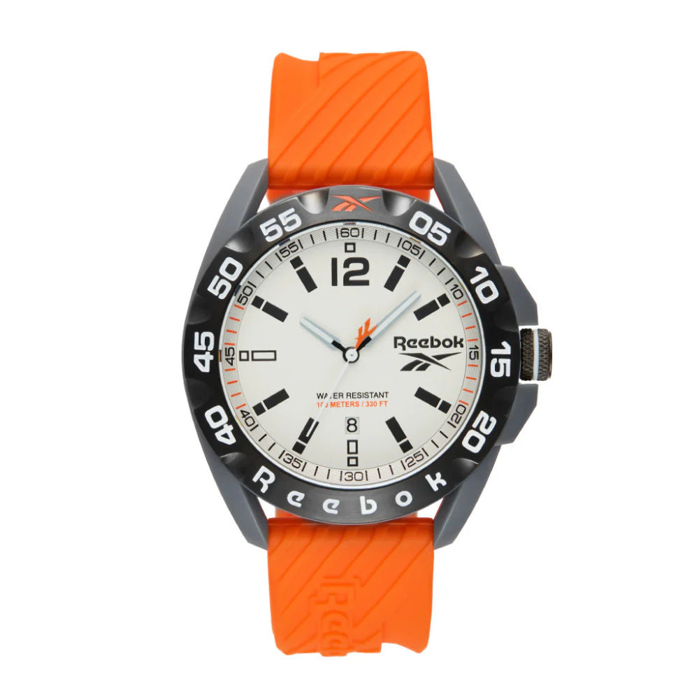 Reebok RV-EMB-G3-PAIO-1B Orange Rubber Band White Dial For Men