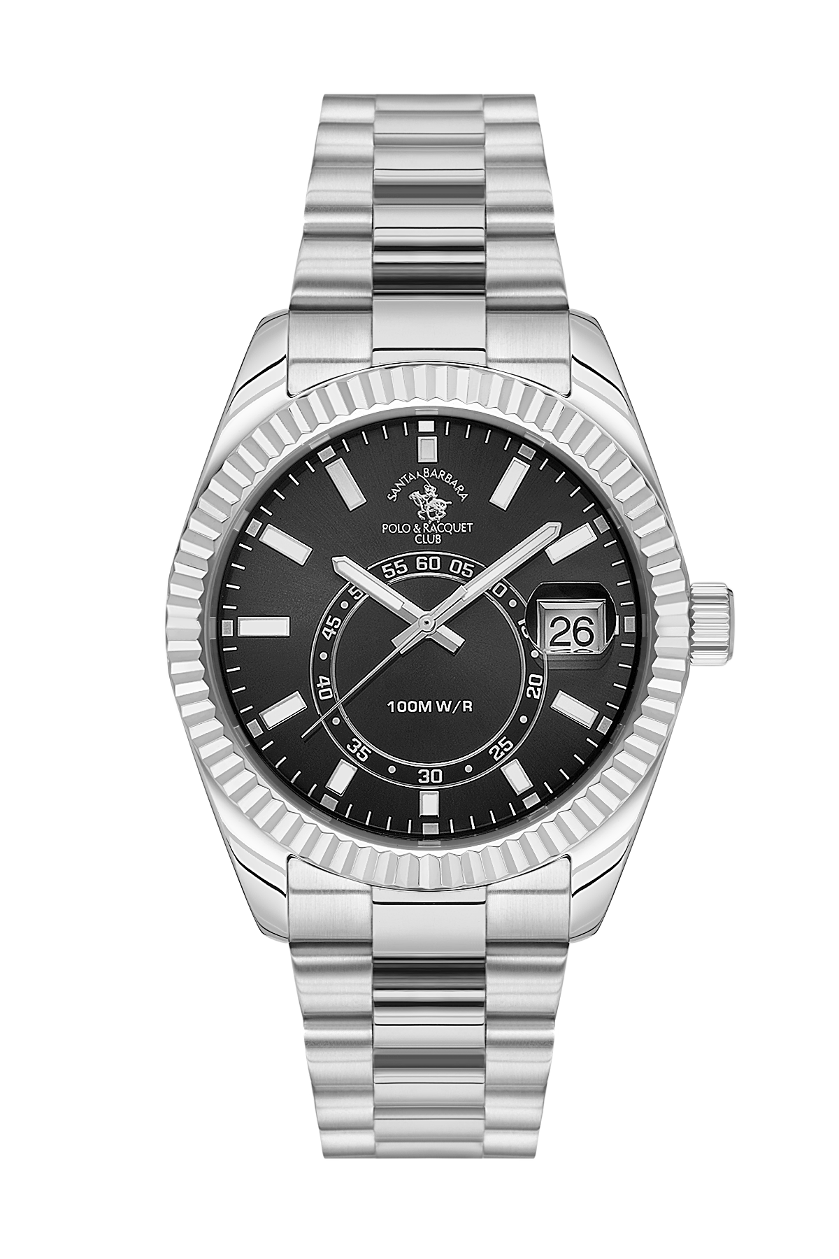 POLO SB.1.10598-1 SILVER STEEL BAND BLACK DIAL  FOR MEN