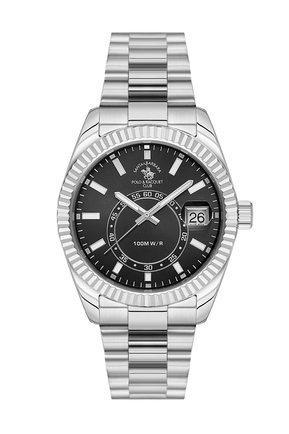 POLO SB.1.10598-1 SILVER STEEL BAND BLACK DIAL  FOR MEN