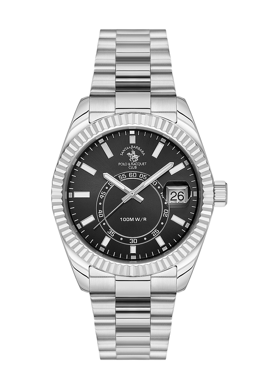 POLO SB.1.10598-1 SILVER STEEL BAND BLACK DIAL  FOR MEN