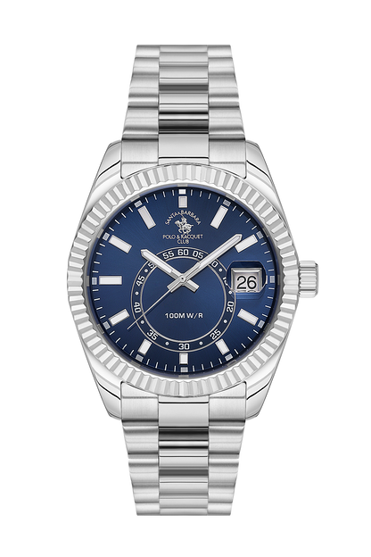 POLO SB.1.10598-3 SILVER STEEL BAND NAVY BLUE DIAL  FOR MEN