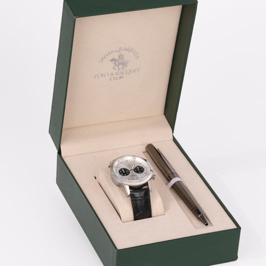 POLO SB.1.10616-1 BLACK LEATHER BAND SILVER DIAL  FOR MEN