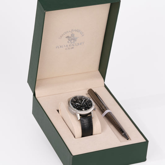 POLO SB.1.10616-2 BLACK LEATHER BAND BLACK DIAL  FOR MEN