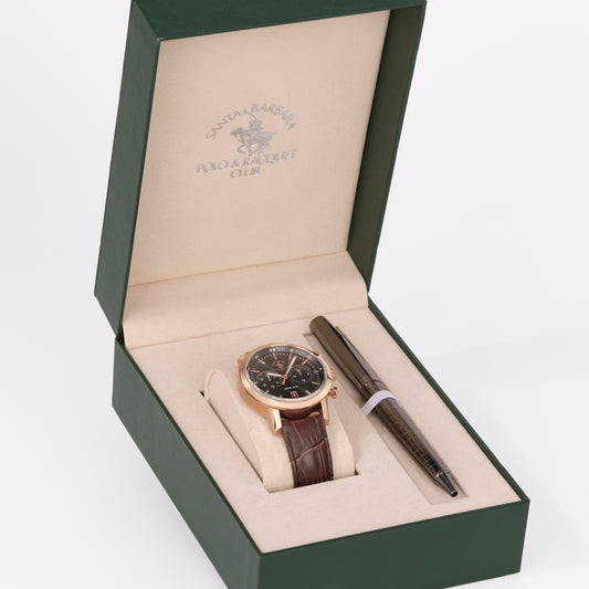 POLO SB.1.10616-5 BROWN LEATHER BAND BLACK DIAL  FOR MEN