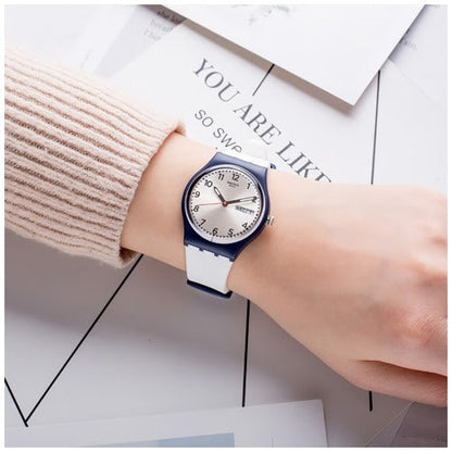 SWATCH GN720 WHITE RUBBER BAND SILVER DIAL FOR WOMEN