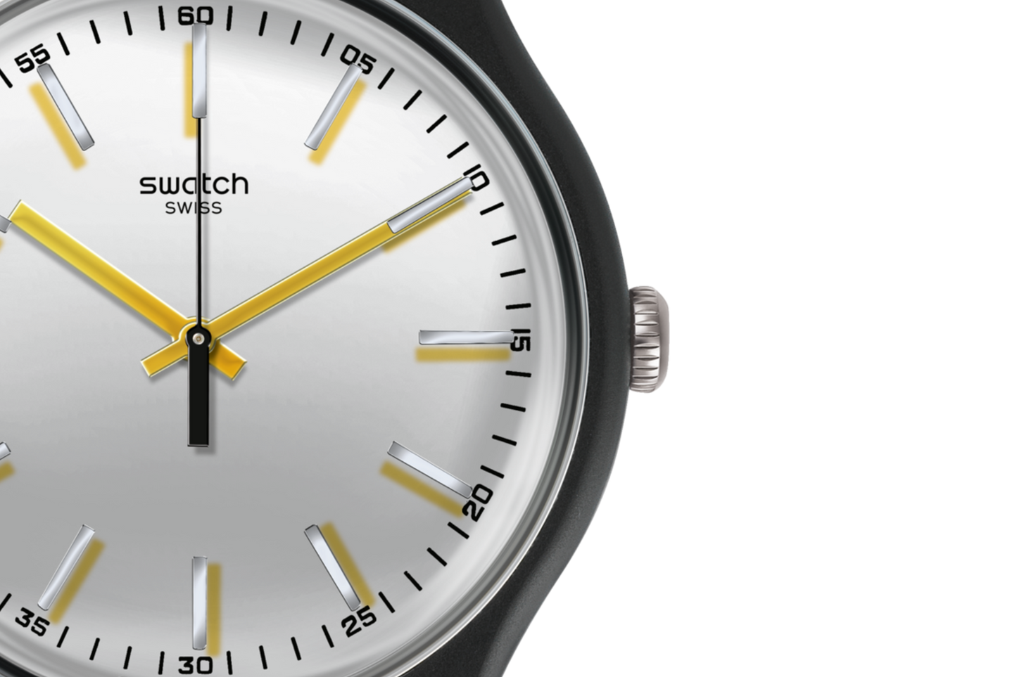 SWATCH SUOB132 BLACK RUBBER BAND SILVER DIAL FOR UNISEX