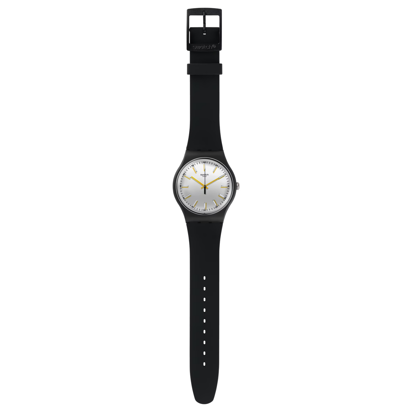SWATCH SUOB132 BLACK RUBBER BAND SILVER DIAL FOR UNISEX