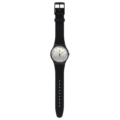 SWATCH SUOB132 BLACK RUBBER BAND SILVER DIAL FOR UNISEX