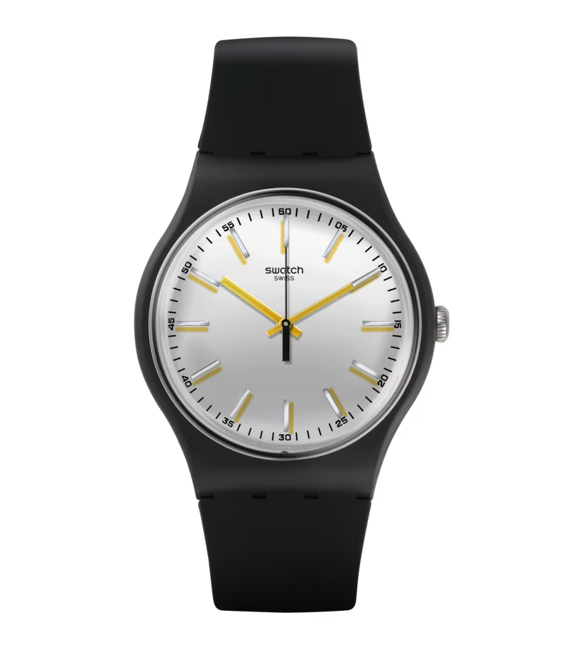 SWATCH SUOB132 BLACK RUBBER BAND SILVER DIAL FOR UNISEX
