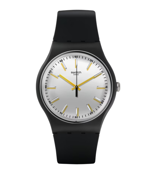 SWATCH SUOB132 BLACK RUBBER BAND SILVER DIAL FOR UNISEX