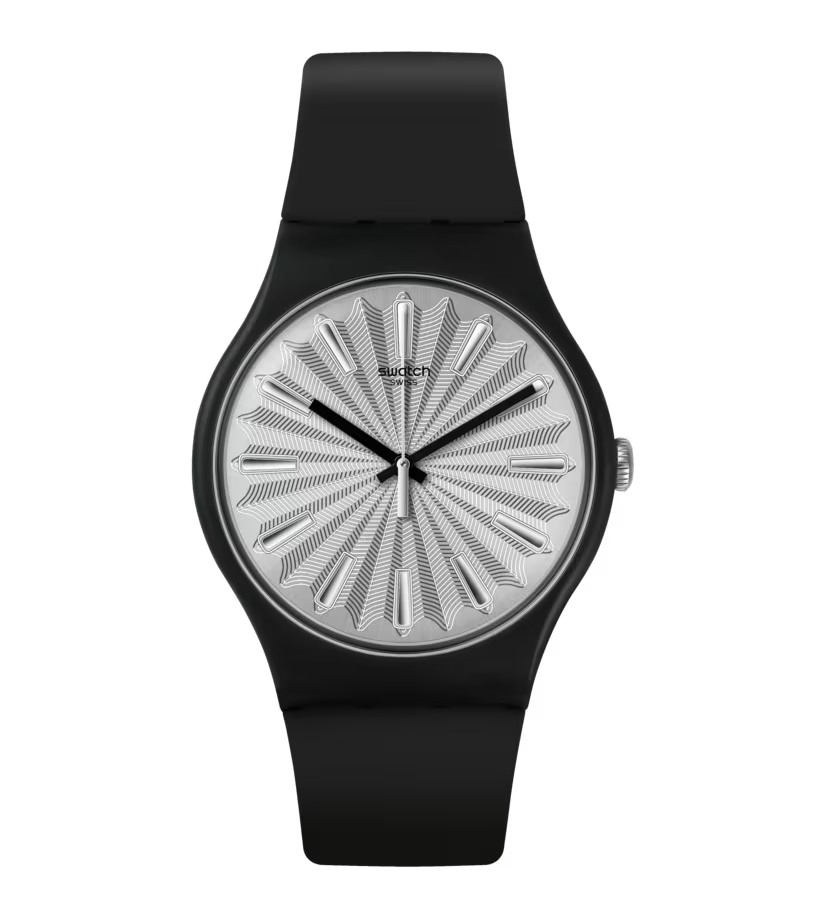 SWATCH SUOB172 RUBBER BLACK BAND SILVER DIAL UNISEX