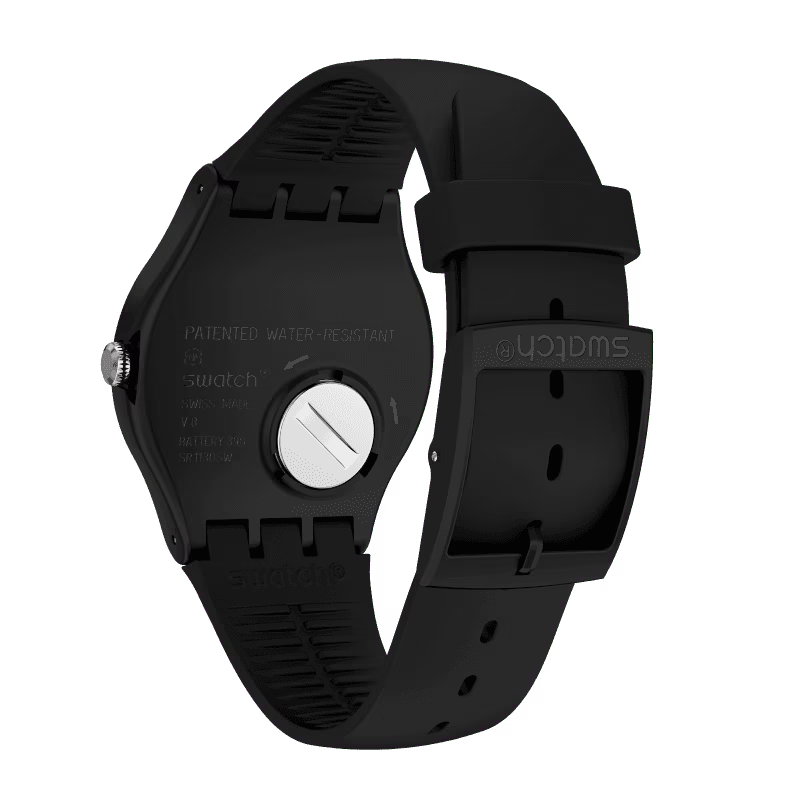 SWATCH SUOB173 BLACK RUBBER BAND SILVER DIAL UNISEX