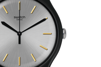 SWATCH SUOB173 BLACK RUBBER BAND SILVER DIAL UNISEX
