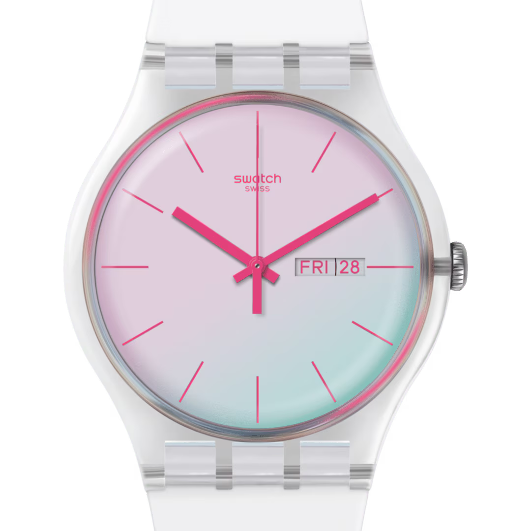 SWATCH SUOK713 WHITE RUBBER BAND PINK DIAL FOR WOMEN
