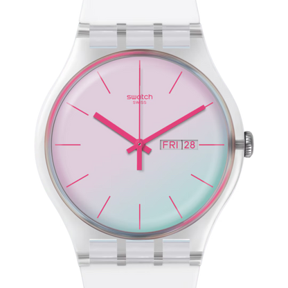 SWATCH SUOK713 WHITE RUBBER BAND PINK DIAL FOR WOMEN