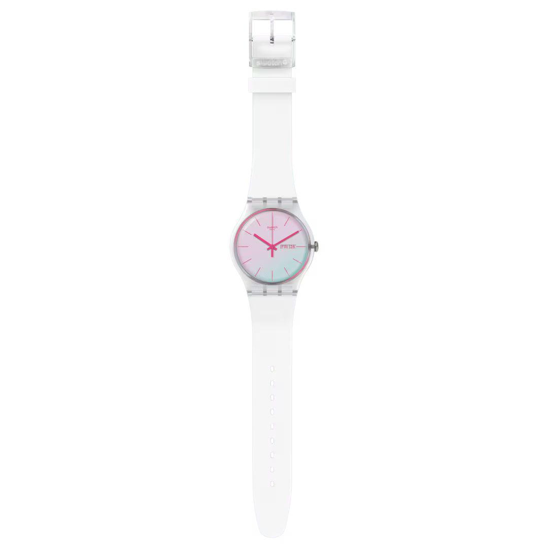 SWATCH SUOK713 WHITE RUBBER BAND PINK DIAL FOR WOMEN