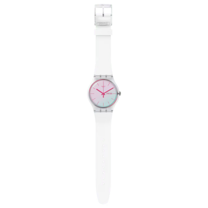 SWATCH SUOK713 WHITE RUBBER BAND PINK DIAL FOR WOMEN