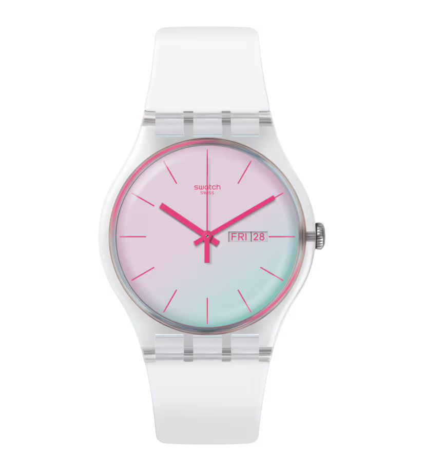 SWATCH SUOK713 WHITE RUBBER BAND PINK DIAL FOR WOMEN
