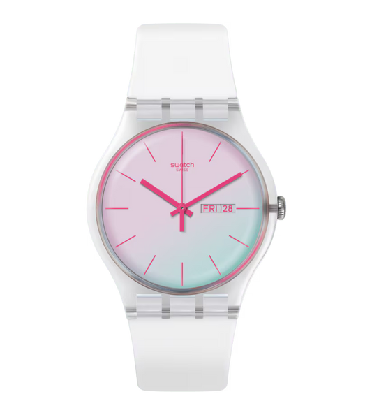 SWATCH SUOK713 WHITE RUBBER BAND PINK DIAL FOR WOMEN