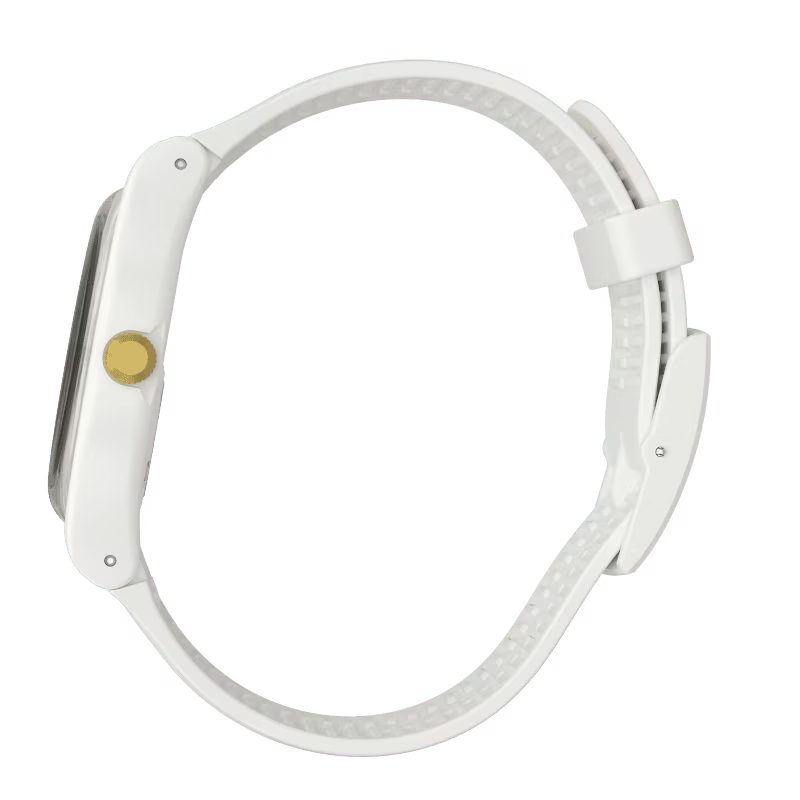 SWATCH SUOW158 WHITE RUBBER BAND WHITE AND GOLDEN DIAL FOR WOMEN