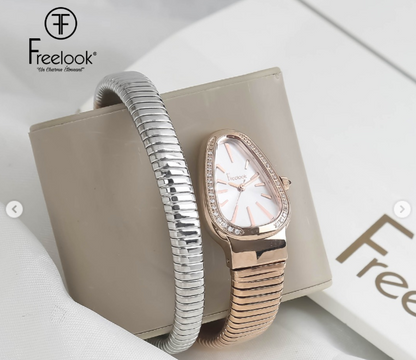 FREELOOK FL.1.10473-5 SILVER AND ROSE GOLD STEEL BAND SILVER DIAL  FOR WOMEN