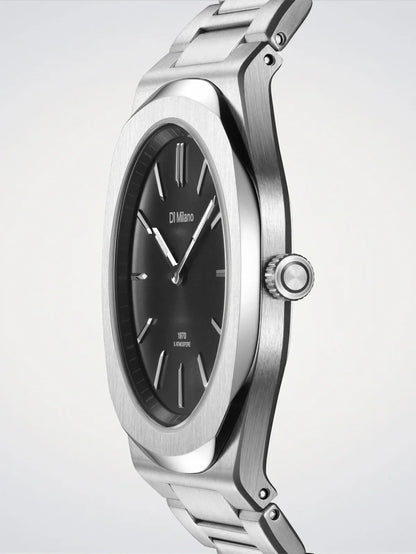 D1 MILANO D1-UHBJ01 SILVER STEEL BAND BLACK DIAL FOR MEN