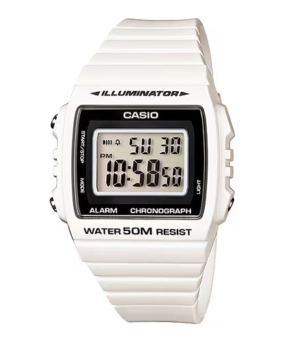 CASIO  W-215H-7A WHITE RUBBER BAND BLACK DIAL  FOR MEN