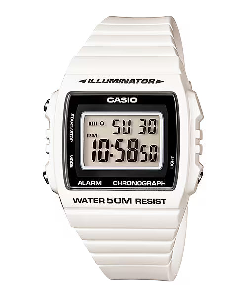 CASIO  W-215H-7A WHITE RUBBER BAND BLACK DIAL  FOR MEN