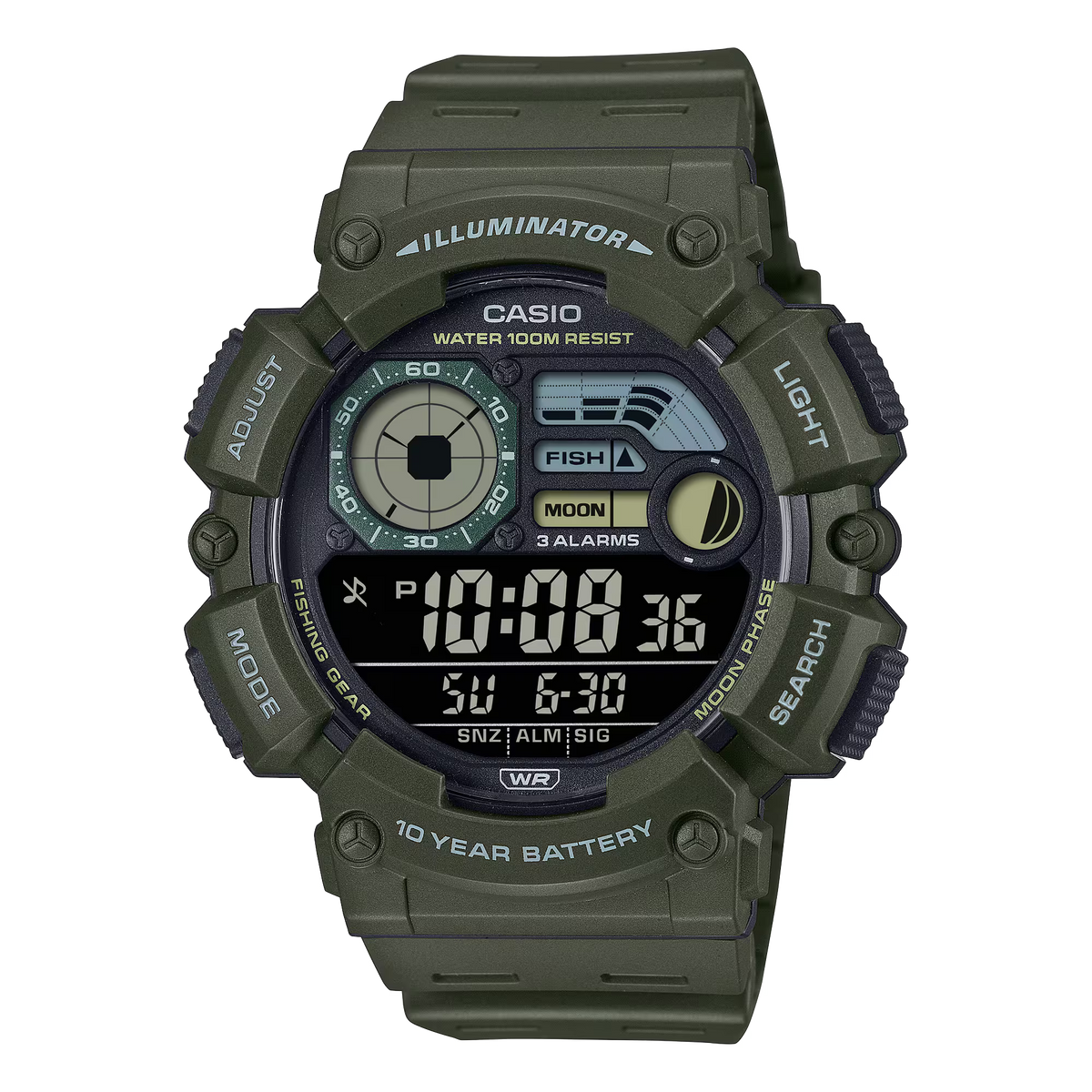 CASIO  WS-1500H-3B GREEN RUBBER BAND BLACK DIAL  FOR MEN