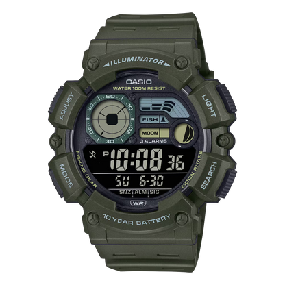 CASIO  WS-1500H-3B GREEN RUBBER BAND BLACK DIAL  FOR MEN