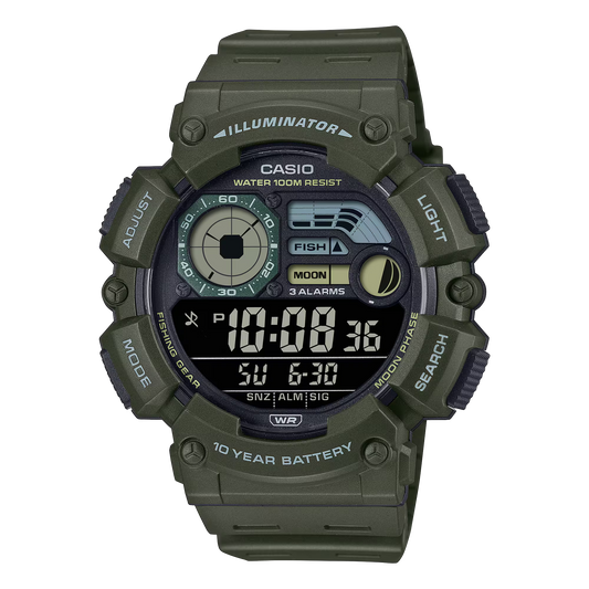 CASIO  WS-1500H-3B GREEN RUBBER BAND BLACK DIAL  FOR MEN