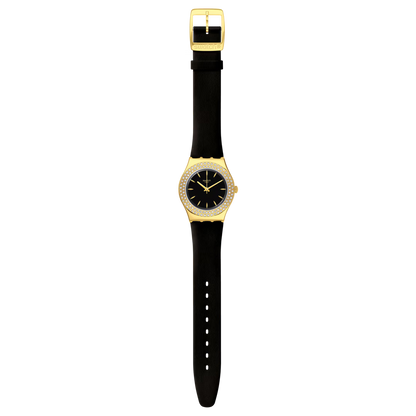 SWATCH YLG141 BLACK LEATHER BAND BLACK DIAL FOR WOMEN