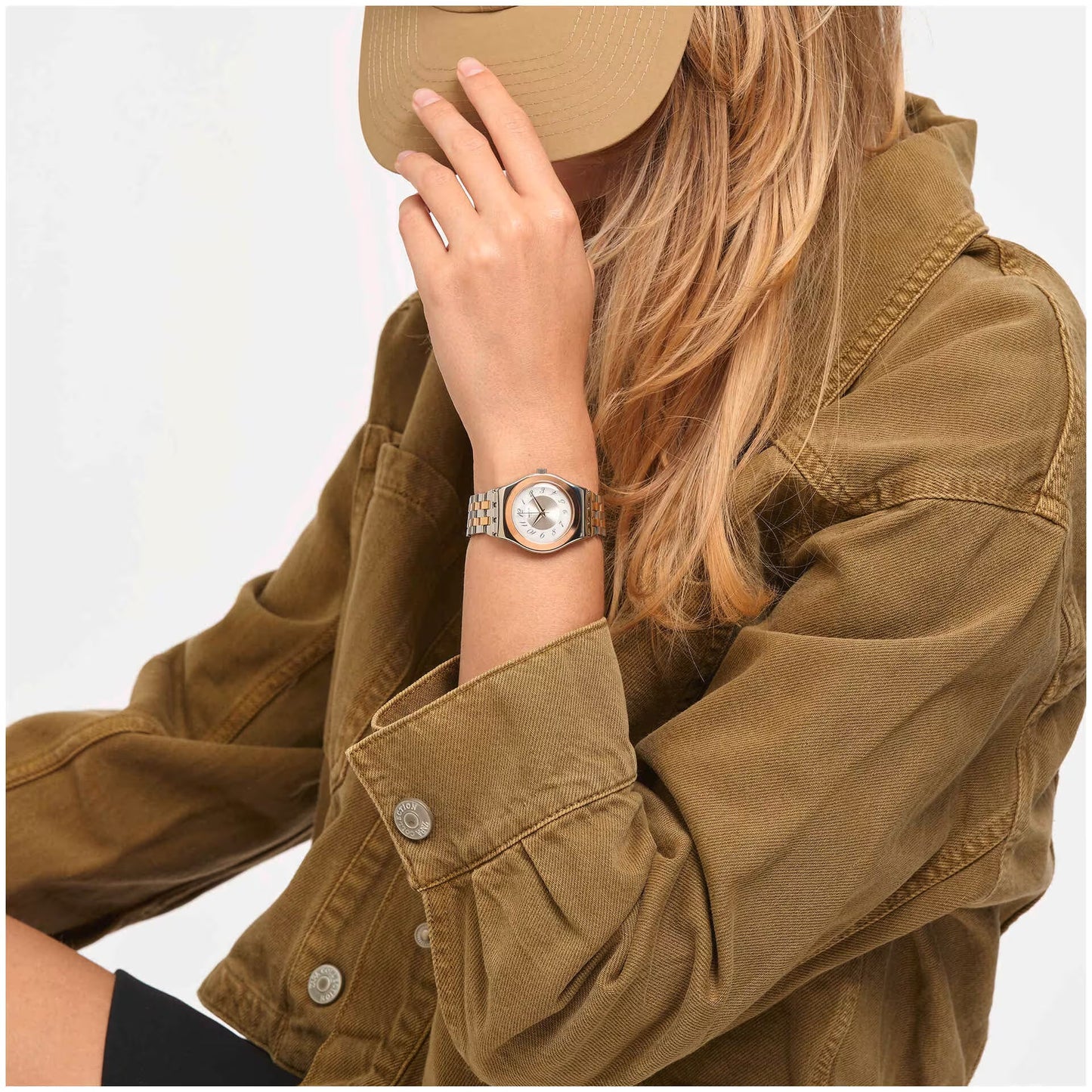 SWATCH YLS454GC STEEL SILVER AND ROSE GOLD BAND WHITE DIAL FOR WOMEN