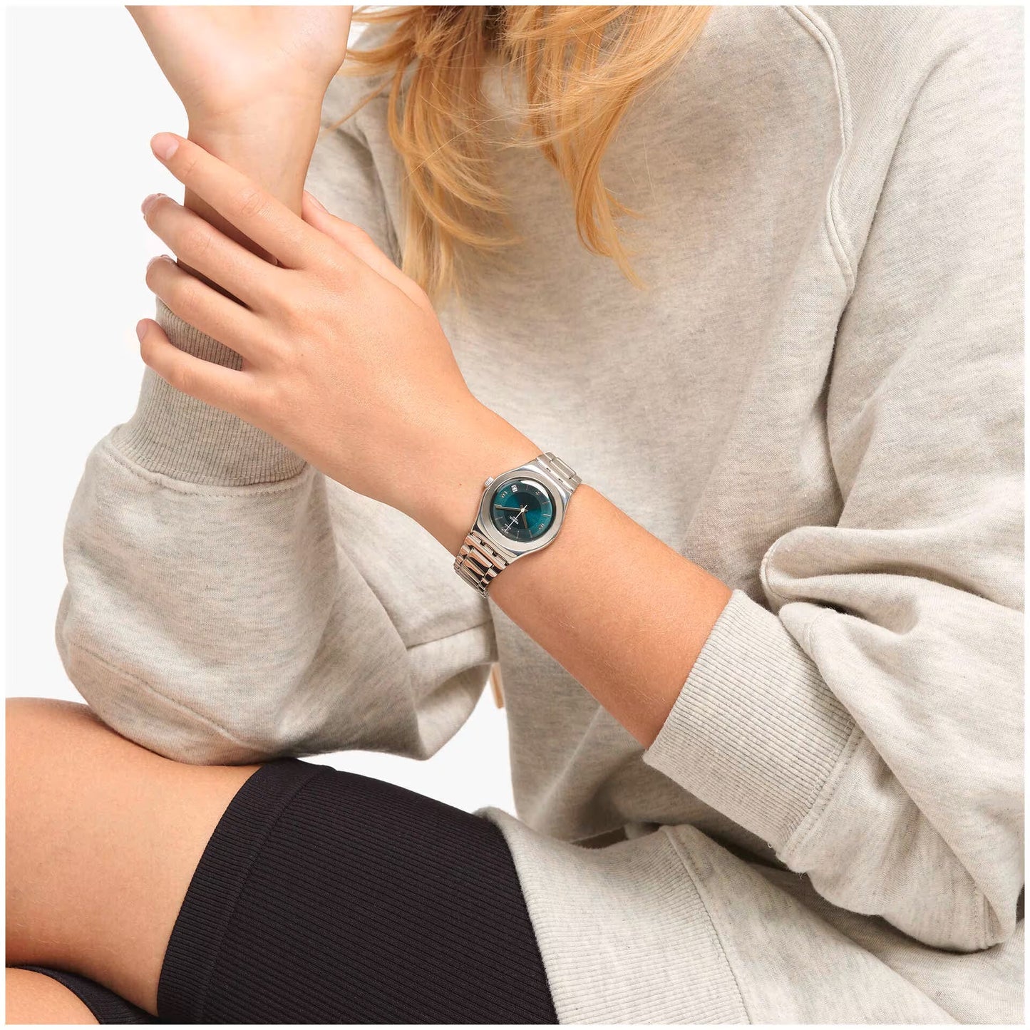 SWATCH YLS468GC STEEL SILVER BAND GREEN DIAL FOR WOMEN