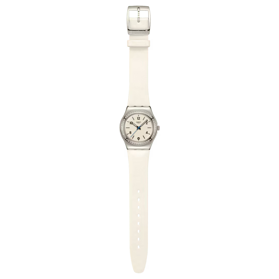 SWATCH YLS471 WHITE LEATHER BAND WHITE DIAL FOR WOMEN