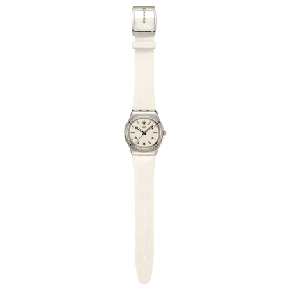 SWATCH YLS471 WHITE LEATHER BAND WHITE DIAL FOR WOMEN