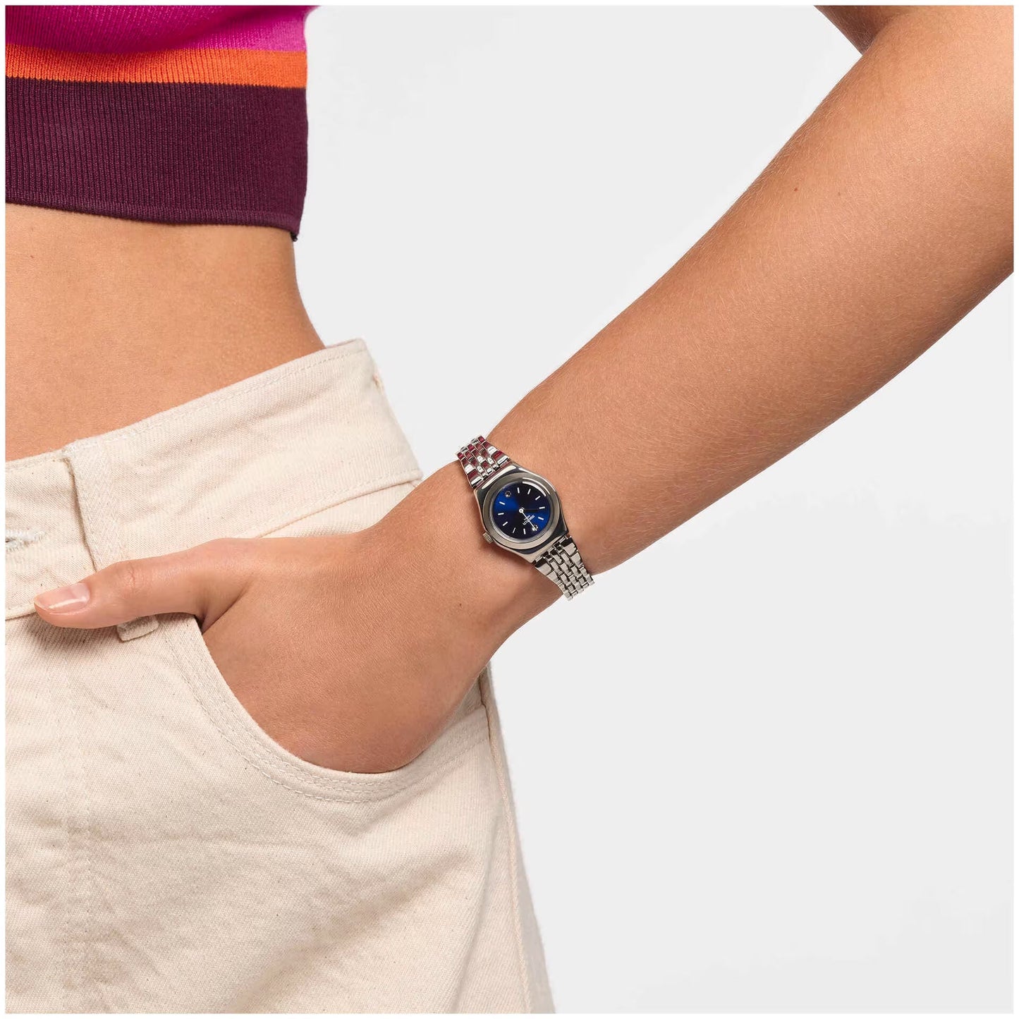 SWATCH YSS288G STEEL SILVER BAND NAVY BLUE DIAL FOR WOMEN