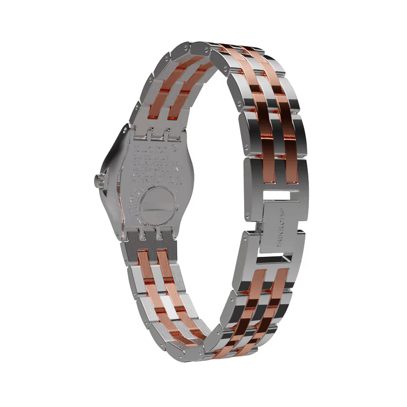 SWATCH YSS308G STEEL SILVER AND ROSE GOLD BAND SILVER DIAL FOR WOMEN