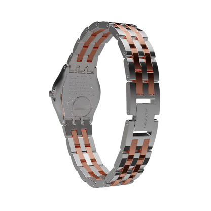 SWATCH YSS308G STEEL SILVER AND ROSE GOLD BAND SILVER DIAL FOR WOMEN