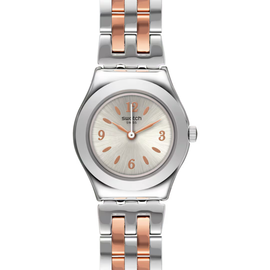 SWATCH YSS308G STEEL SILVER AND ROSE GOLD BAND SILVER DIAL FOR WOMEN