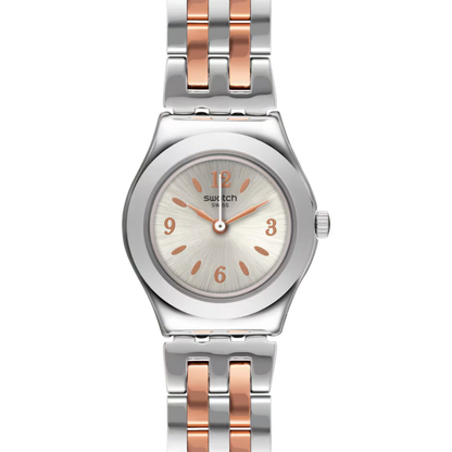 SWATCH YSS308G STEEL SILVER AND ROSE GOLD BAND SILVER DIAL FOR WOMEN